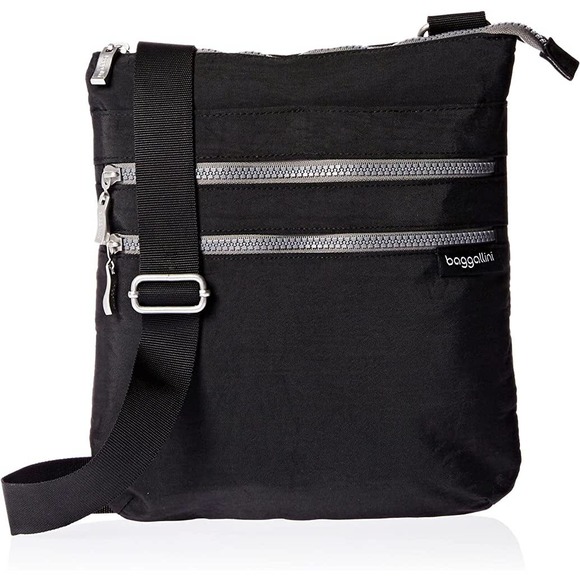 Baggallini Black with Sand Lining Comrade 3-Zip Pocket Crossbody Bag